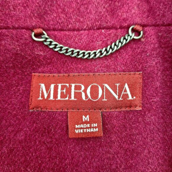 Merona Maroon Red Wool Double-Breasted Lined Winter Blazer Pea Coat Pockets Sz M - Picture 8 of 10